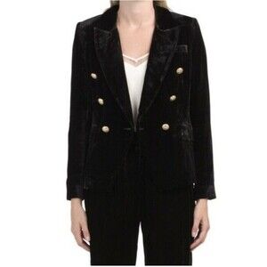 HOUSE OF HARLOW Double Breasted Black Velvet Golden Buttons Blazer Jacket Size L